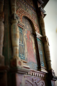 Detail of the restored pulpit in St. Lawrence church in Janakkala Finland