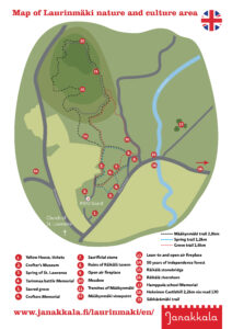 Map of Laurinmäki area with marked naturetrails.