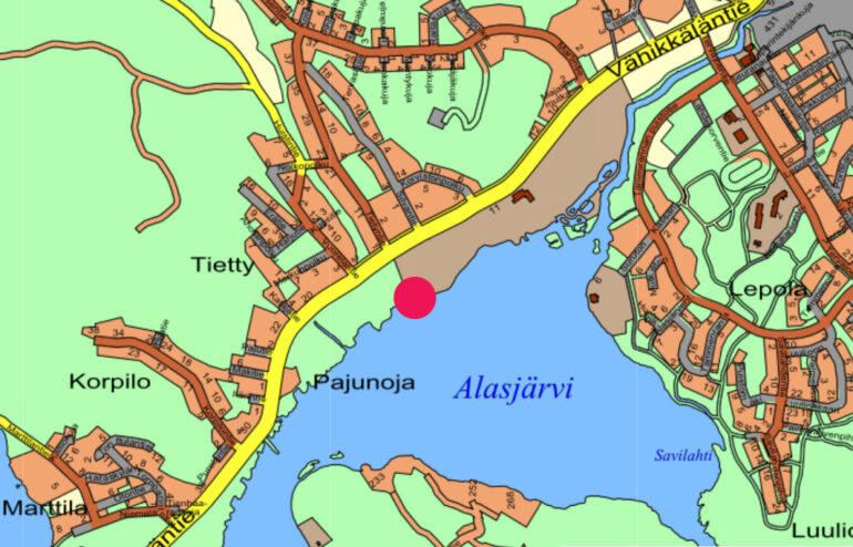 Tervakosken kartta, johon merkitty matkaparkin sijainti.