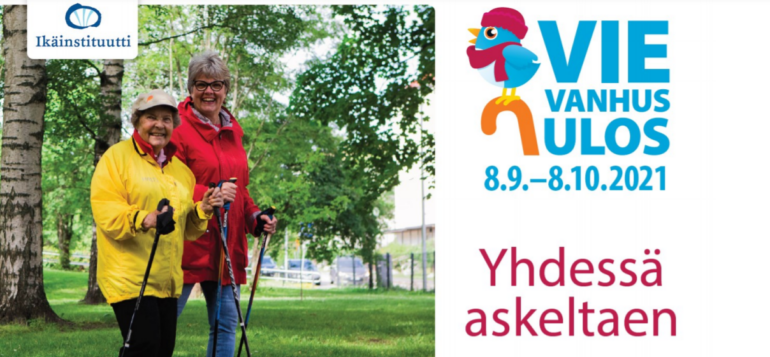 Vanhus ja nainen kävelyllä.