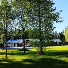 Red big wooden house.