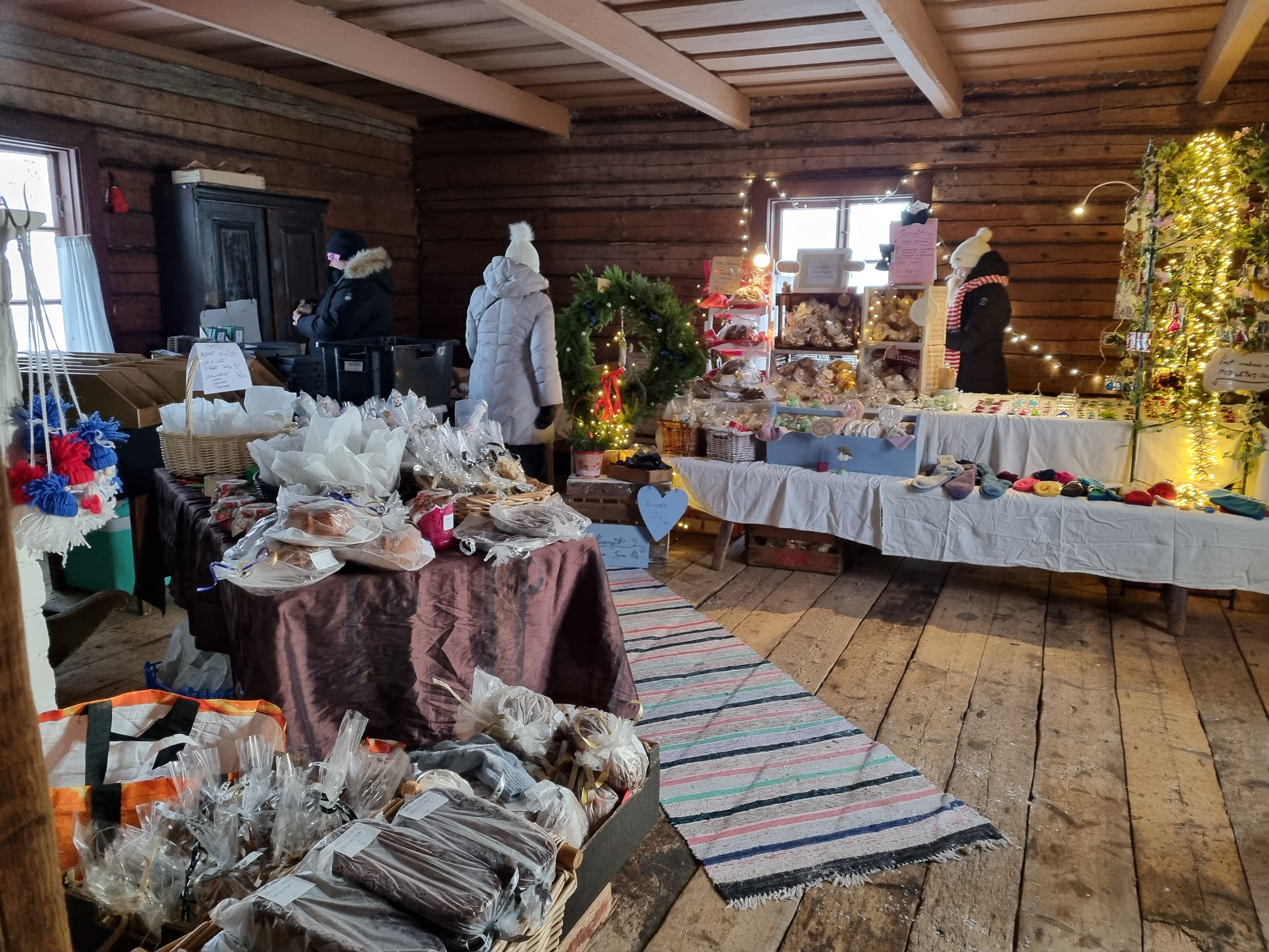 Vendor's booth inside the croft at the Christmas market.
